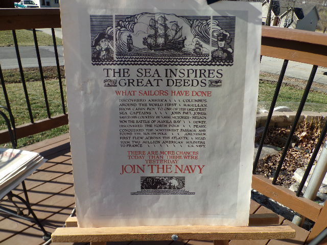 PRINT OF WWII NAVY RECRUITMENT POSTER NAMED "THE SEA INSPIRES GREAT DEEDS"