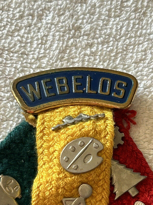 BOY SCOUTS WEBOLOS TRICOLOR RIBBON WITH 14 ACTIVITY PINS