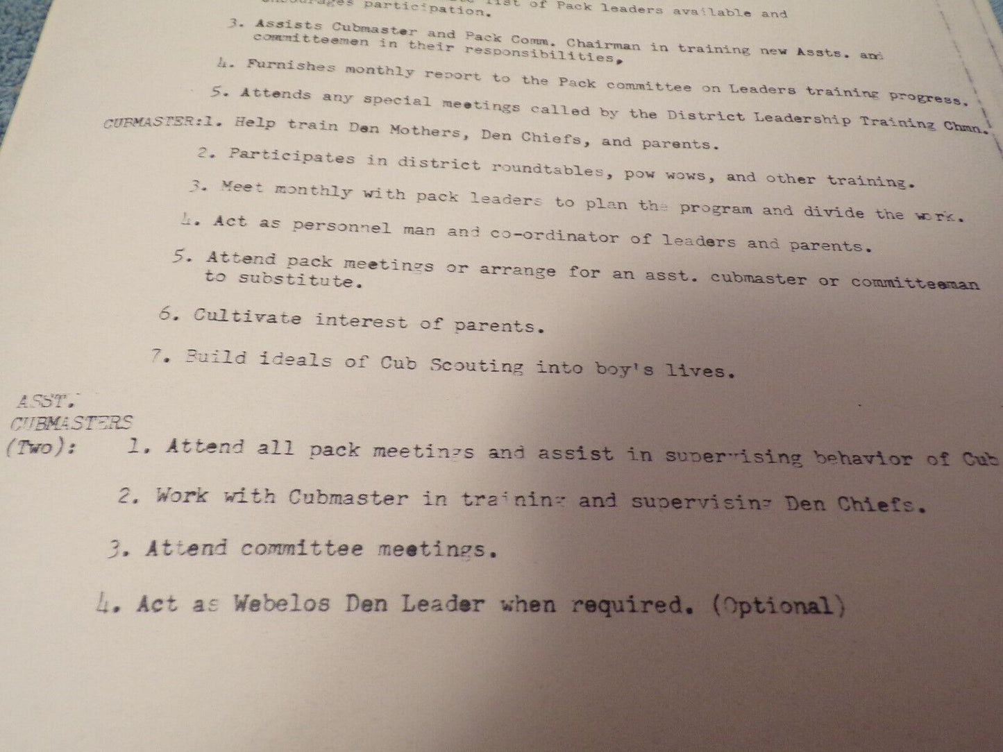 Vintage 1960s Cub Scout Pack: Committee Responsibilities Copies
