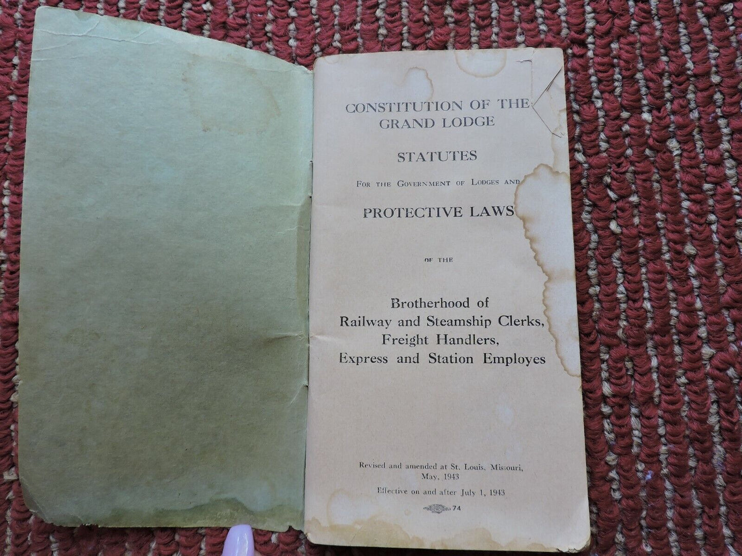 1943 Brotherhood of Railway & Steamship Constitution Grand Lodge Statutes