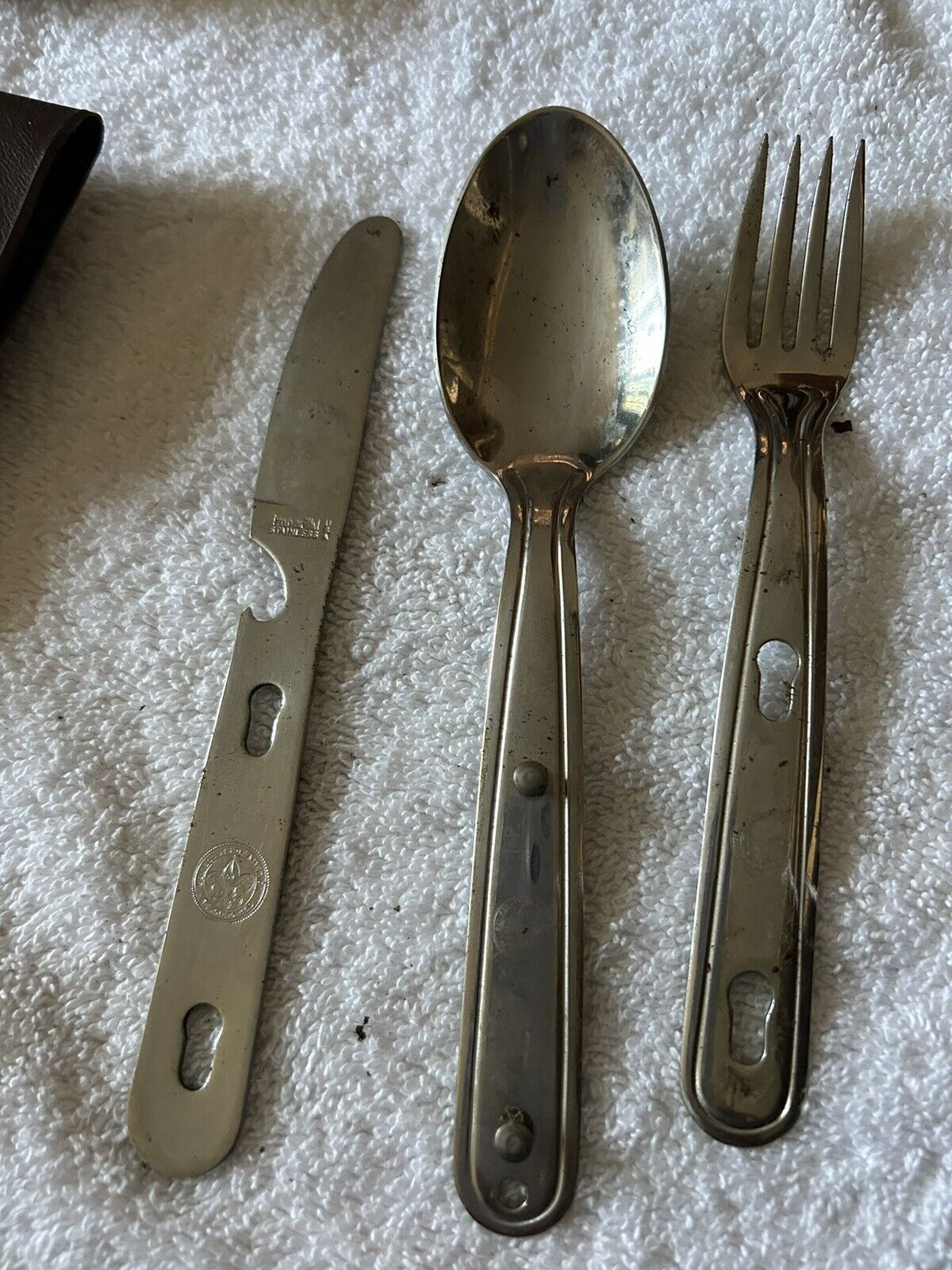 BOY SCOUT STERLING SILVER 3 PIECE FULL SIZE UTENSIL SET WITH CASE (7 INCH)