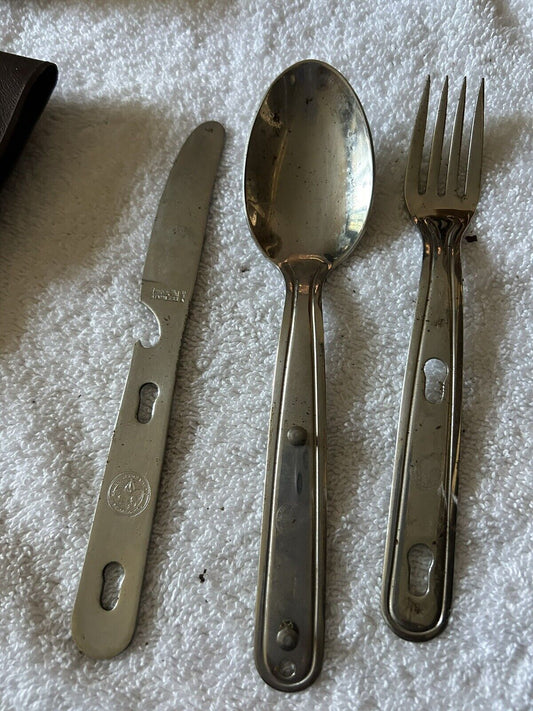 BOY SCOUT STERLING SILVER 3 PIECE FULL SIZE UTENSIL SET WITH CASE (7 INCH)
