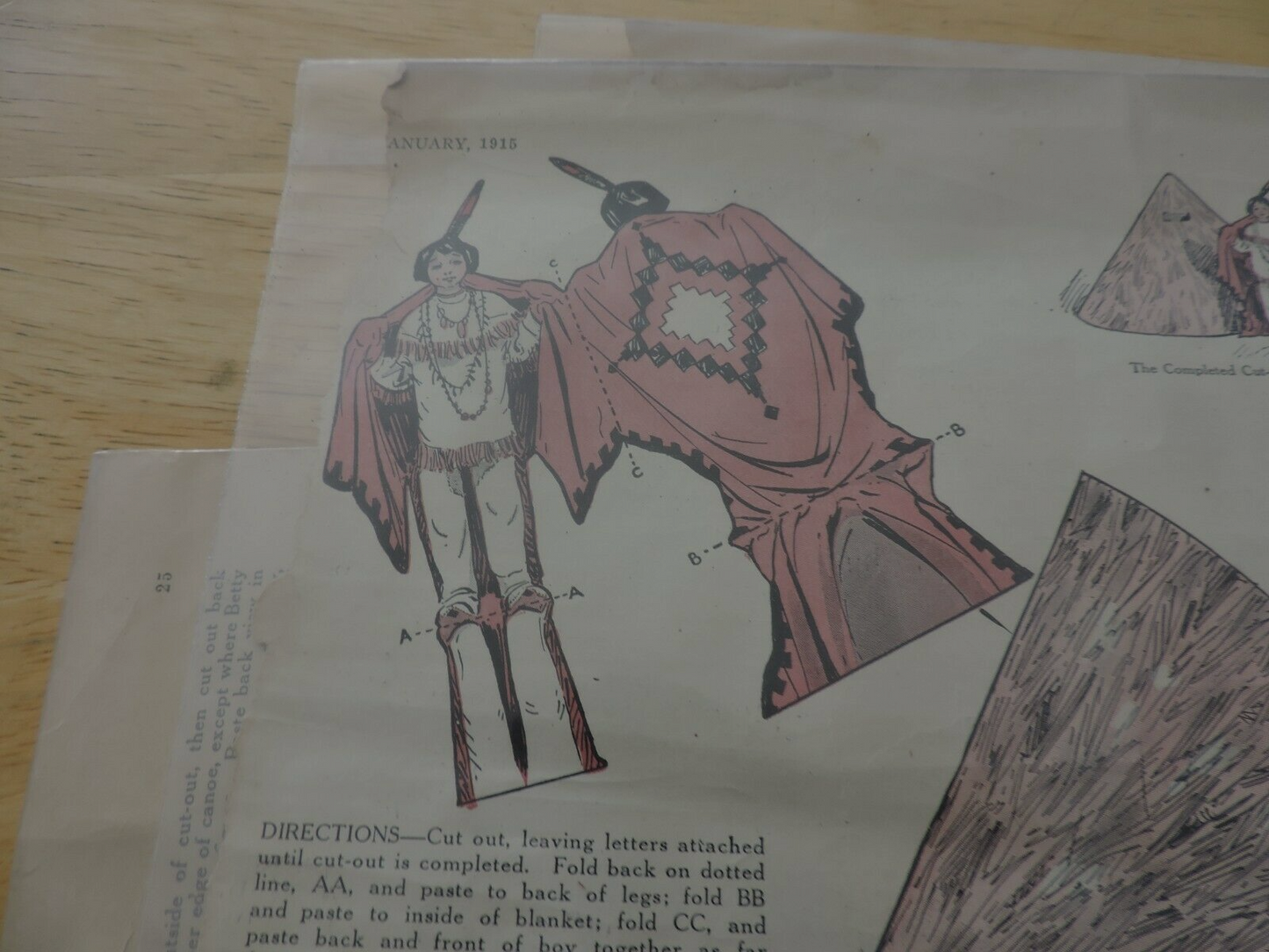 PAPER DOLL FROM 1915: RUNNING BULL, BETTY'S NEW FRIEND, BETTY IN HER CANOE