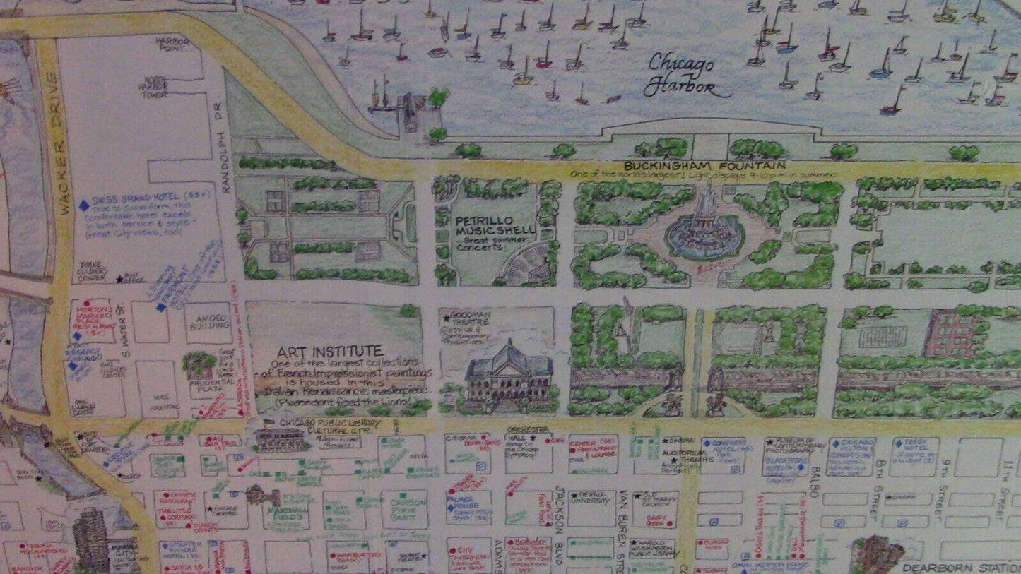 Vintage 1991 MAPEASY Mounted Map: Downtown Chicago and Sourrounding Area Map