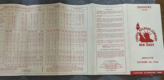 RAILROAD TIMETABLE: SEASHORE TRAINS: JERSEY CENTRAL LINES OCTOBER 30, 1966