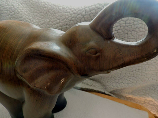 CERAMIC BROWN ELEPHANT--10 INCHES TALL, 12 INCHES LONG, BASE IS 4X4 INCHES