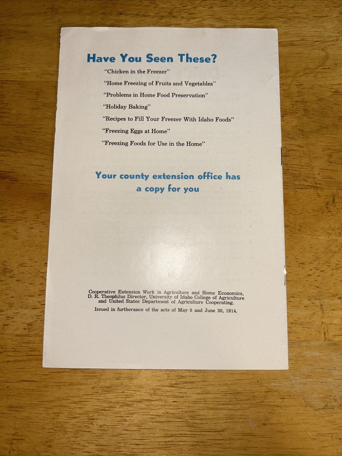 University of Idaho Foods to Fit your Freezer Vintage Booklet 1954