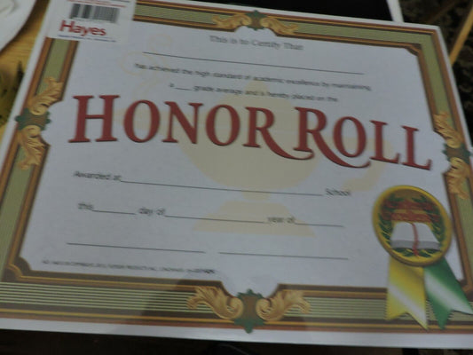 Honor Roll Certificate NEW PACK OF 30