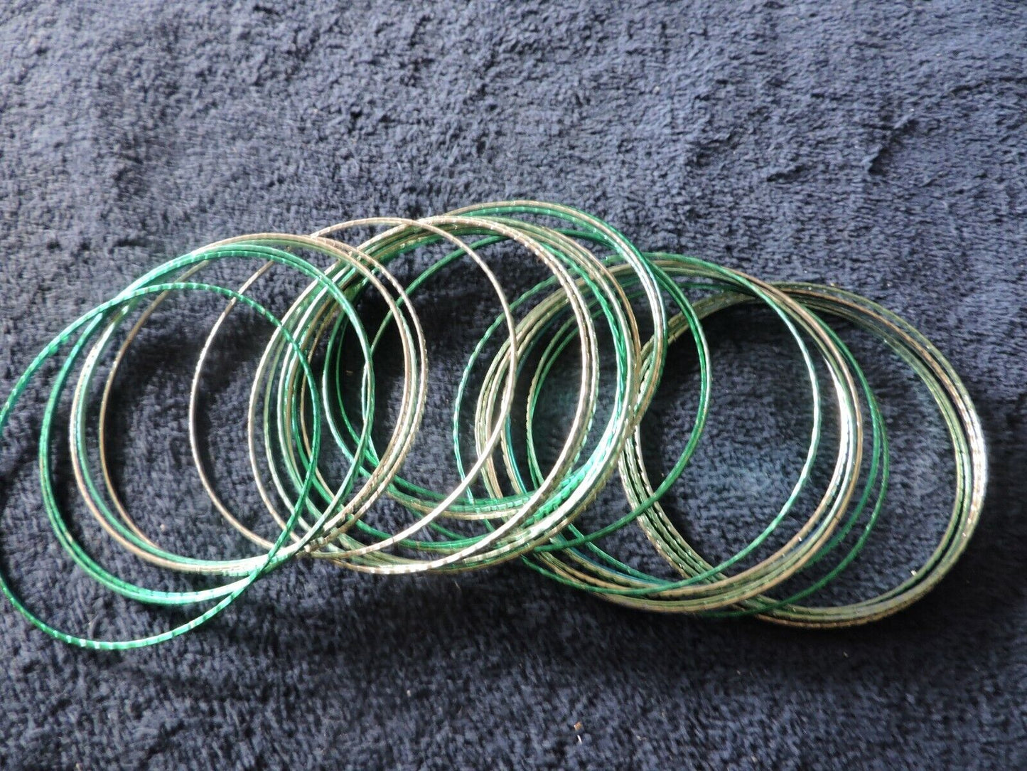 SILVER AND GREEN BANGLE BRACELOTS (30+)