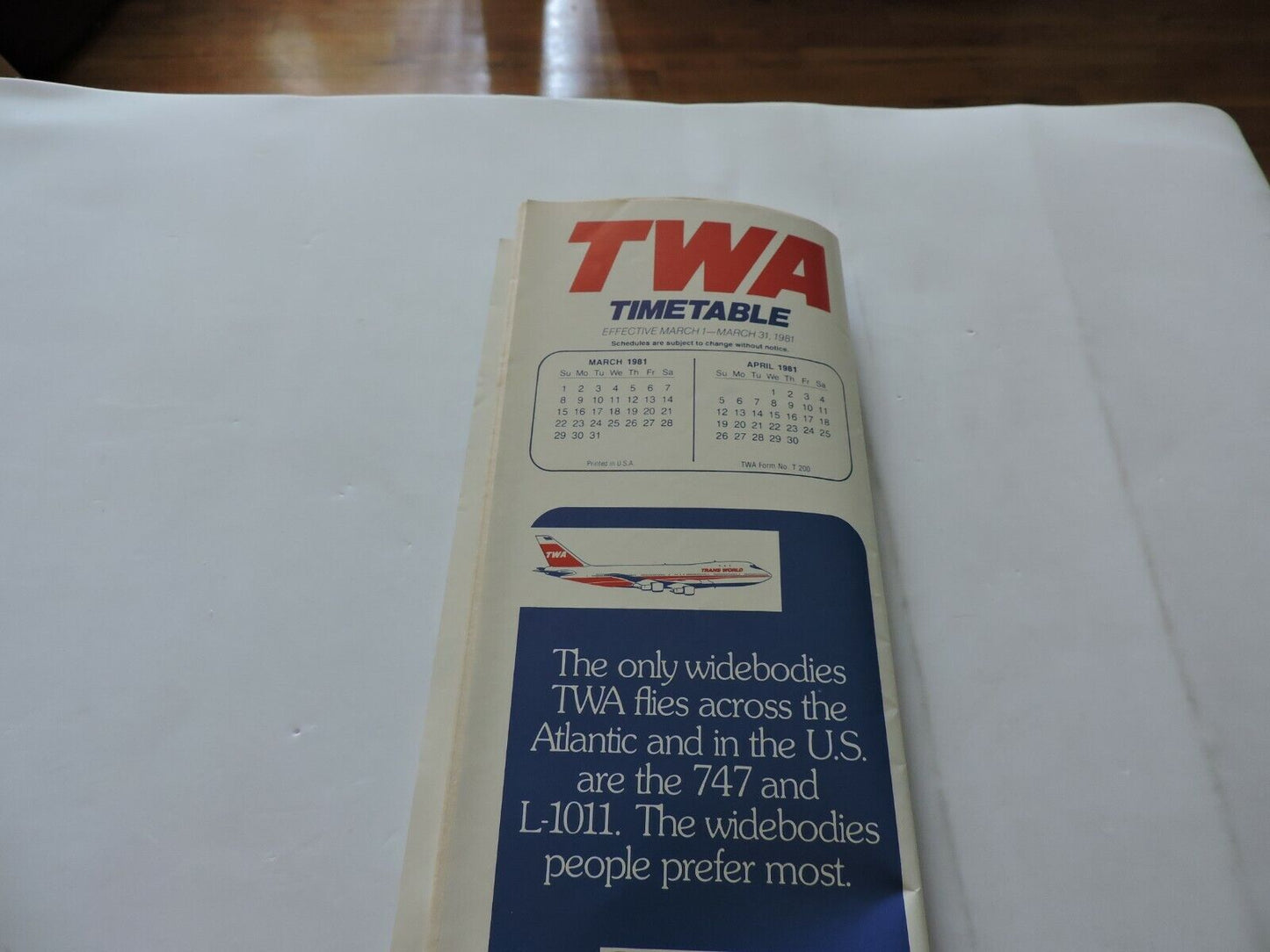 TWA TIMETABLE MARCH 1-31, 1981
