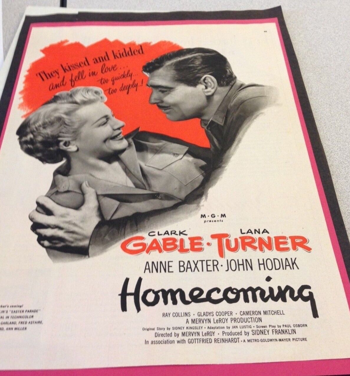 VINTAGE HOMECOMING MOVIE MAGAZINE PAGE CLARK GABLE LANA TURNER 1948