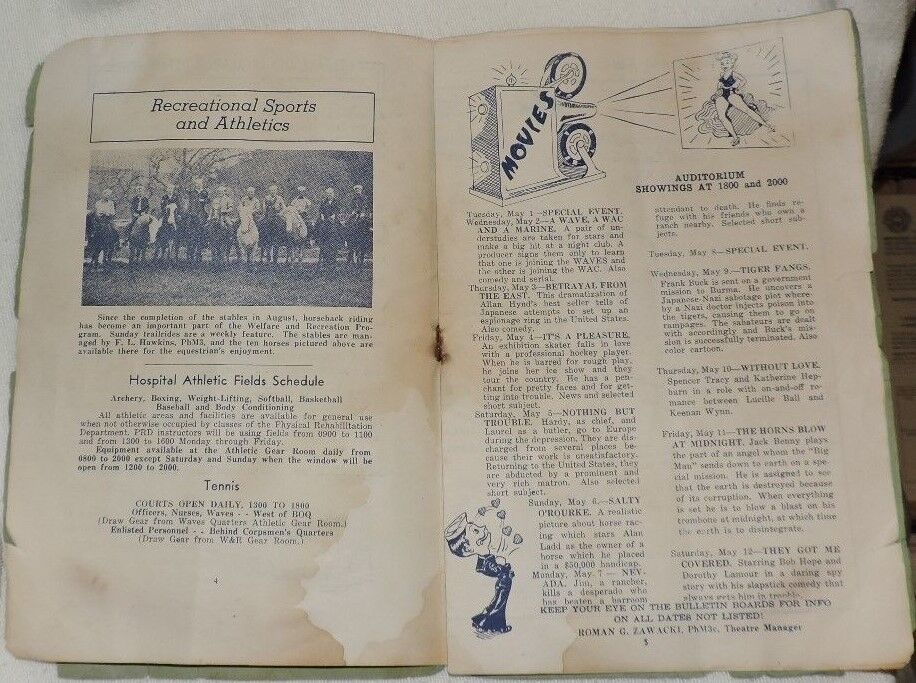 Vintage WWII (1945) United States Naval Hospital Booklet May 1 to June 1 1945