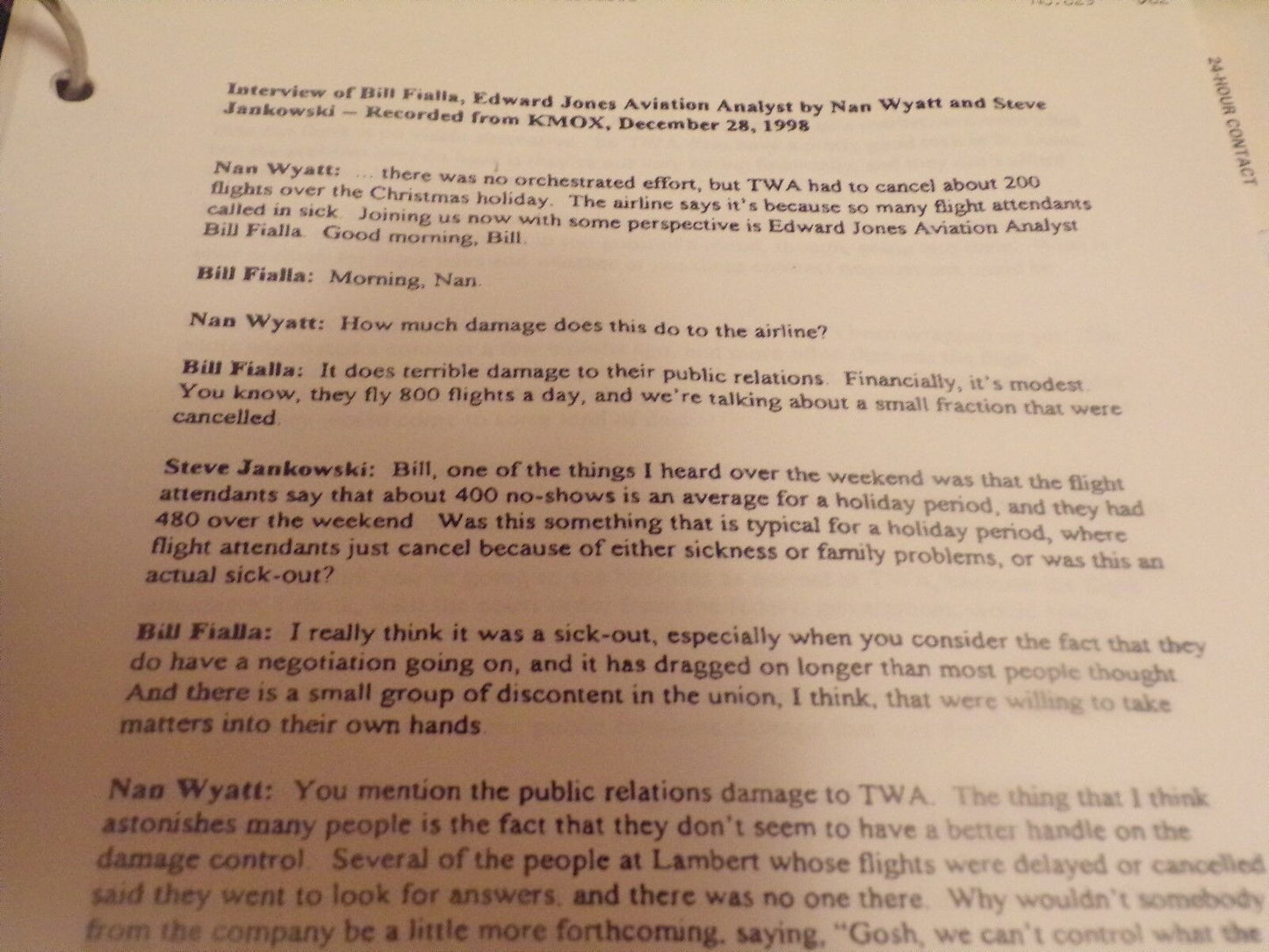 TWA Manager's Communications Briefing Book (Jan. 1999)