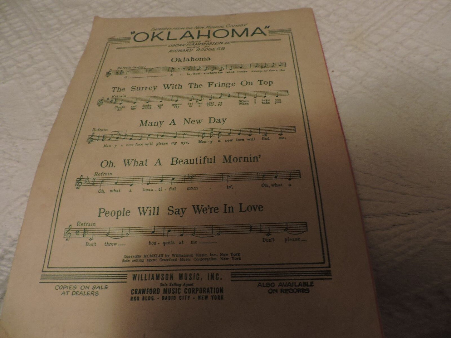 Oh, What A Beautiful Mornin': Excerpts from the Musical "Oklahoma" Sheet Music