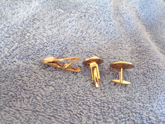 Gold+White Tie Tack + Cuff Link Set