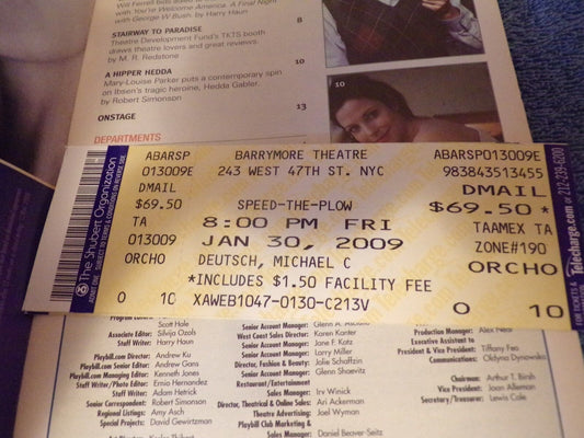 Playbill: Speed The Plow at Ethel Berrymore Theatre (Jan. 2009)