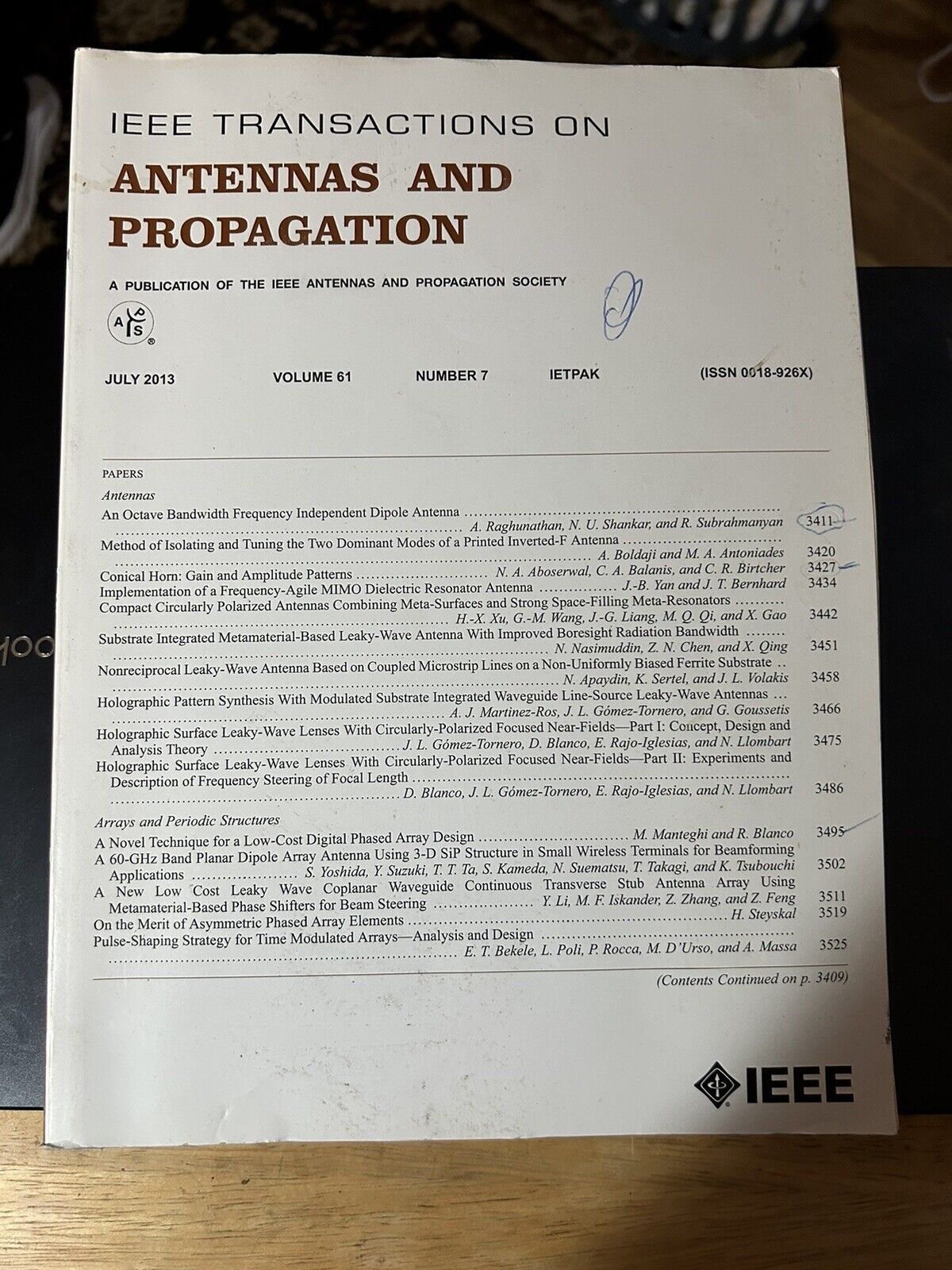IEEE: IEEE Transactions on Antennas and Propogation (2013) Volume 61-Number 7