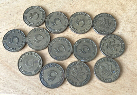 Bank Deutscher Lander: Lot of 13-1949 GERMAN 5 PFENNIG Coins