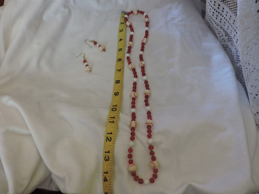 Baseball Beaded Necklace & Pierced Earrings Set