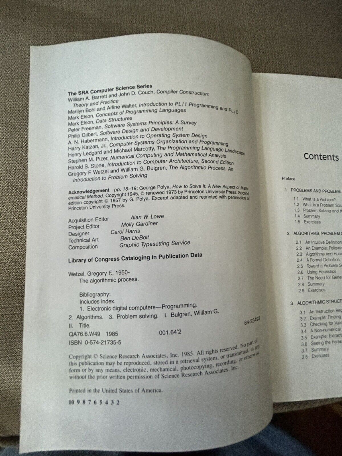 Hardcover Book: The Algorithmic Process, An Intro to Problem Solving