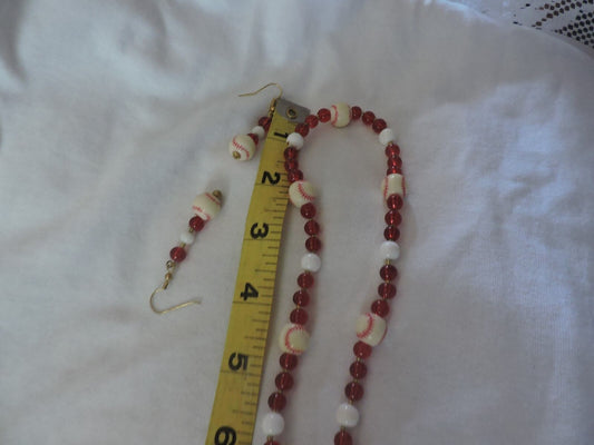 Baseball Beaded Necklace & Pierced Earrings Set