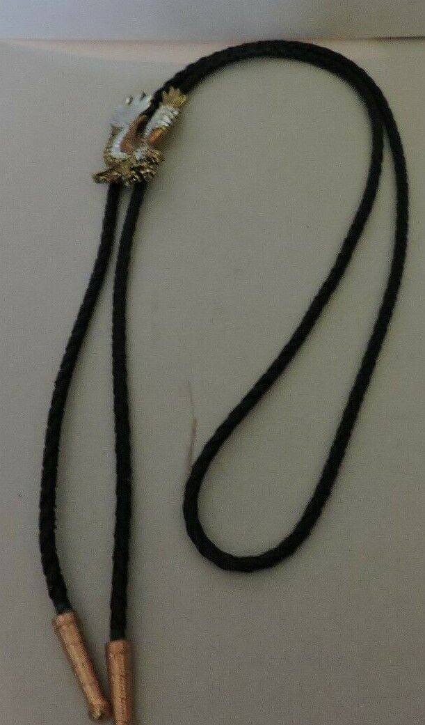 Bolo Tie: Gold and Silver Eagle with Black Bolo String