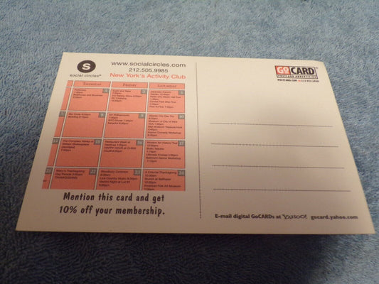 New York Activity Club Memorabilia: Discount Card/Postcard