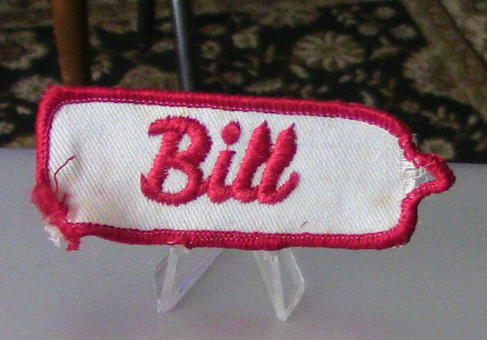 Uniform, Name Patch: BILL (White Background/Red Outline & Letters)