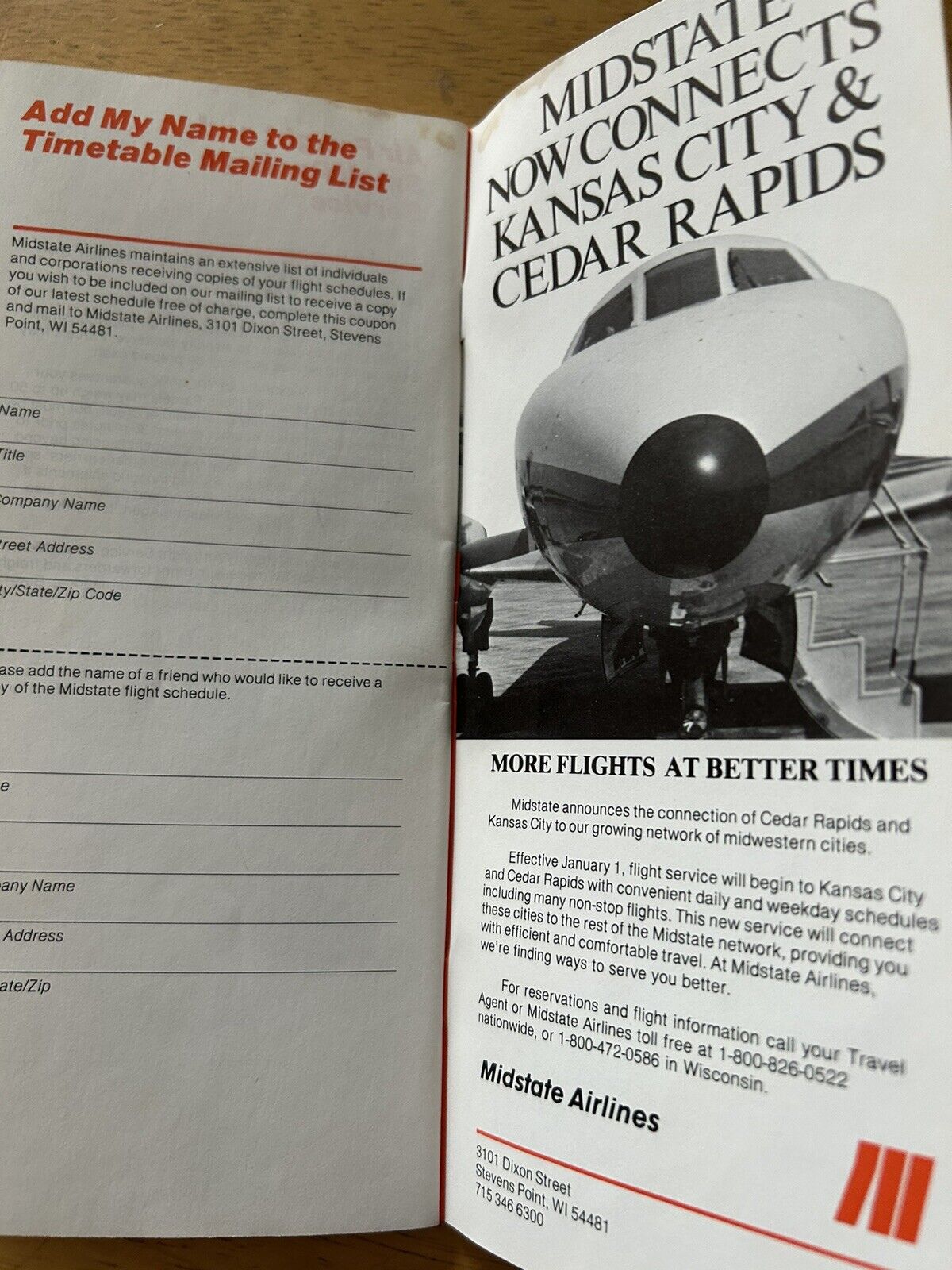 MIDSTATE AIRLINES FLIGHT SCHEDULE JANUARY 1, 1982