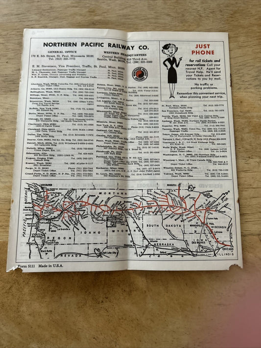 Northern Pacific Railway Time Table August 18 1968