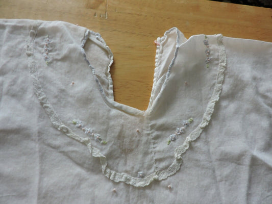 WHITE VINTAGE BABY GOWN-- WITH SLEEVES, SOME EMBROIDERING IN NECK AND BOTTOM