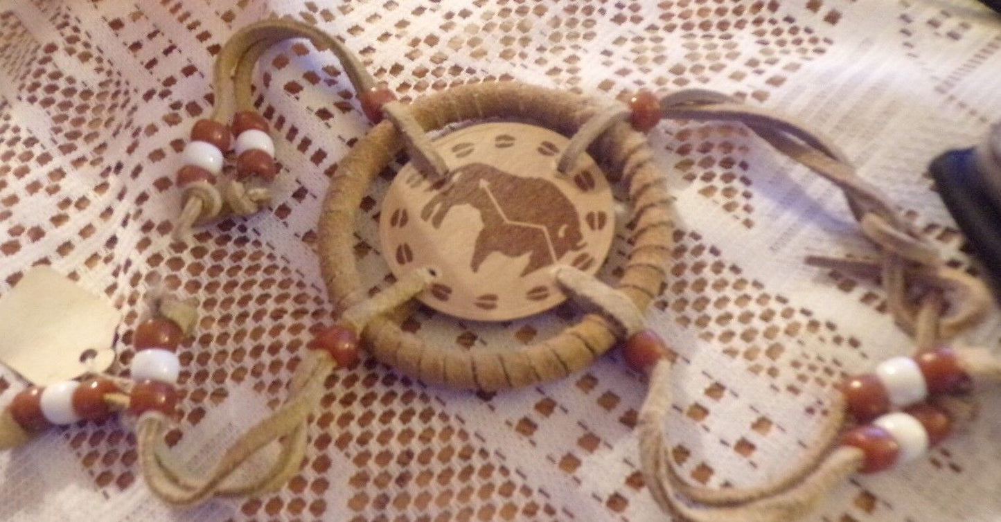 Leather Dream Catcher featuring a Bull 3" in Diameter