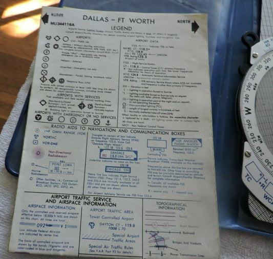 aopr -E6B FLIGHT COMPUTER WITH DALLAS-FT. WORTH TEXAS AERONAUTICAL CHART