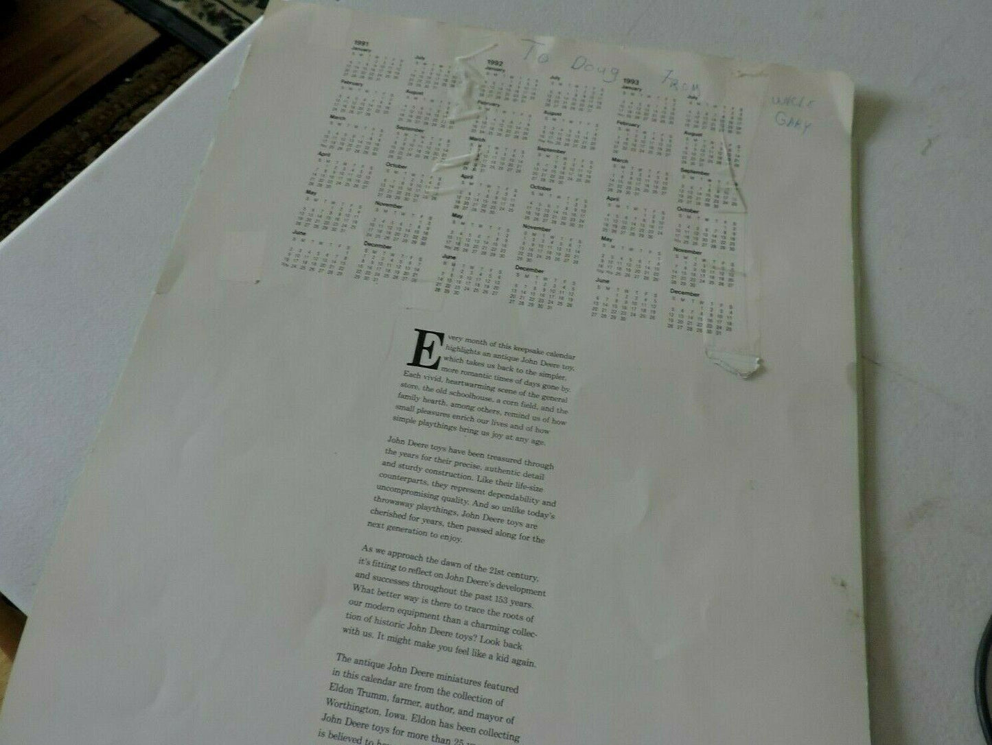 1991 John Deere Calendar, Barton County Implement Co. Lamar, MO