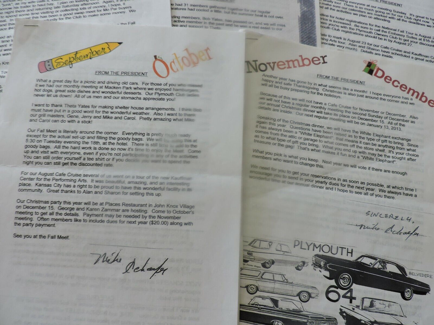 HEART OF AMERICA PLYMOUTH CLUB NEWS--VARIOUS NEWSLETTERS FROM 2010-2014 (18)