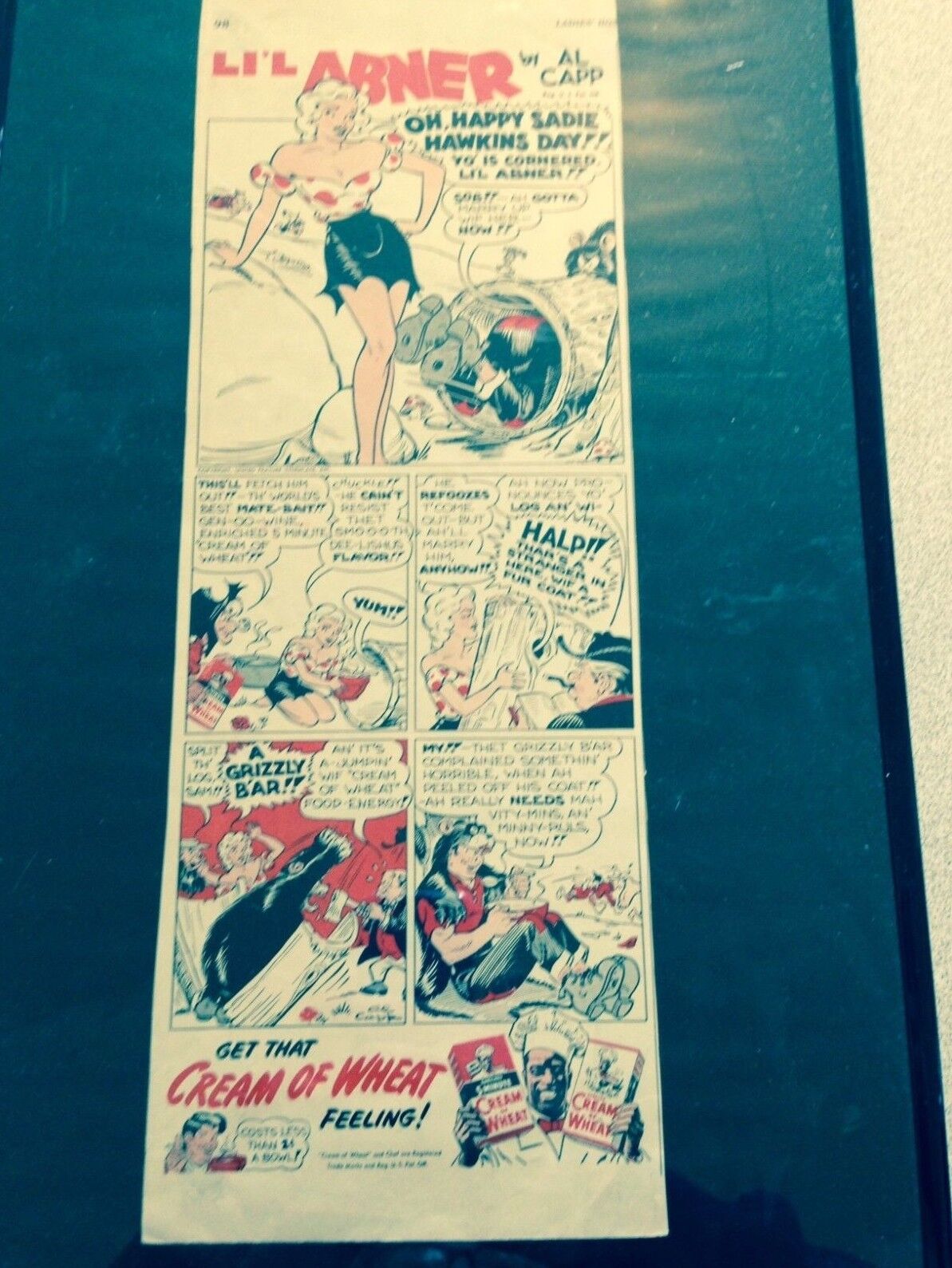 NICELY FRAMED LIL ABNER CARTOON ADVERTISEMENT FOR CREAM OF WHEAT
