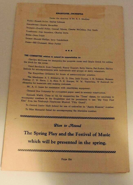 Vintage Playbill 1950: The Thirteenth Annual Knightlites, Southeast HS, KCMO