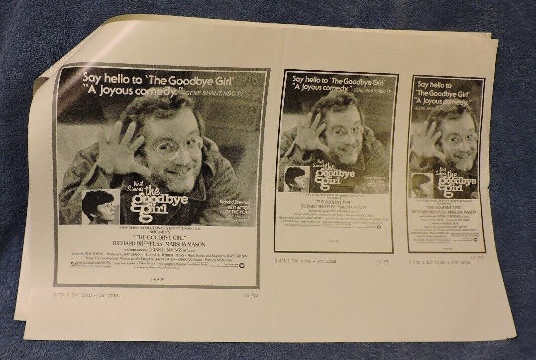 Movie Memorabilia: The Goodbye Girl Movie Thearter Advertisements
