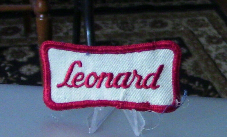 Uniform, Name Patch: LEONARD (White Background/Red Outline & Letters)