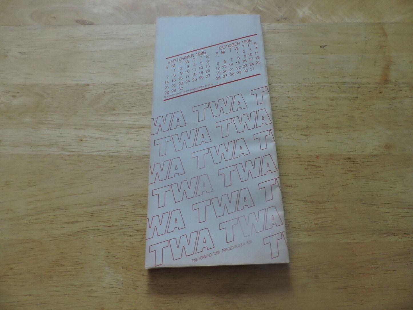 TWA Timeline Effective September 9 - October 25 1986