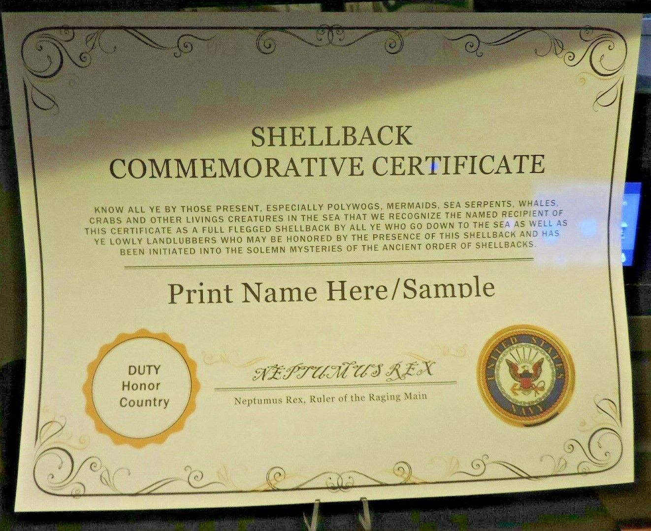 U S NAVY: Shellback Challenge Coin and Certificate (ready to personal