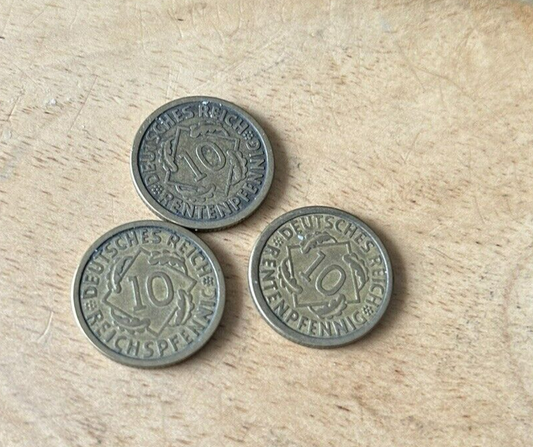 Bank Deutscher Lander: Lot of 3-1924 GERMAN 10 PFENNIG Coins