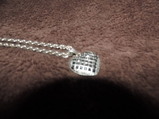 Silver-Black Heart Pendant + Silver Chain-10 inch