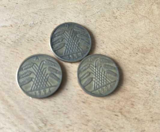 Bank Deutscher Lander: Lot of 3-1924 GERMAN 10 PFENNIG Coins