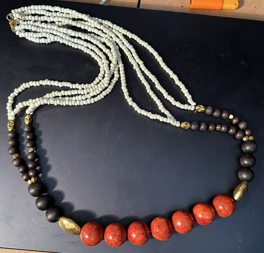 Beautiful 33" long Necklace (plastic and wood beads) Lia Sophia