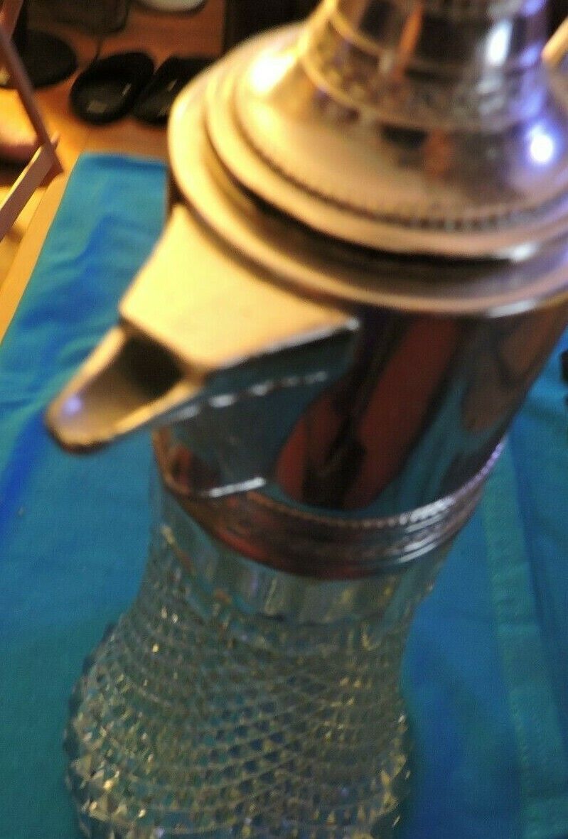 DIAMOND CUT GLASS AND SILVER TOP WINE DECATER 12 X 5 INCHES made in ITALY