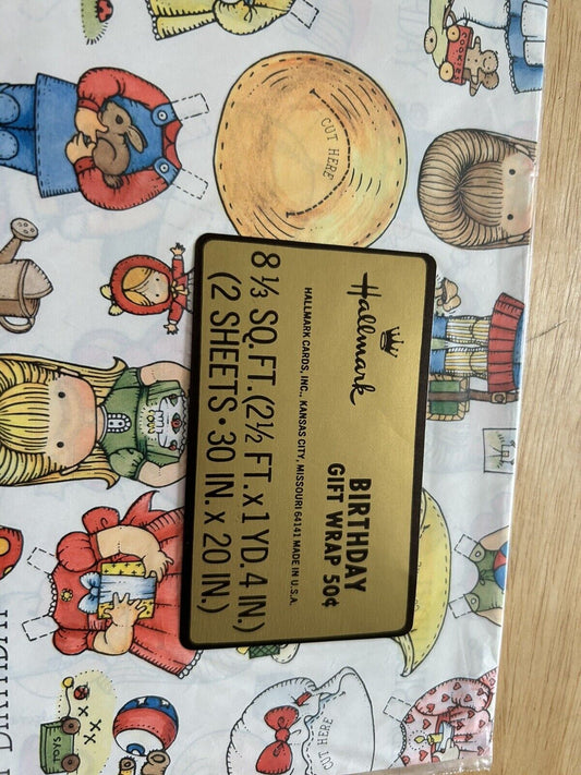 HALLMARK BIRTHDAY GIFT WRAP--PAPER DOLLS NEW