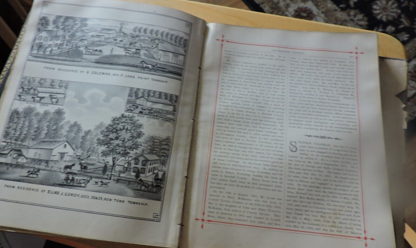 VINTAGE: 1888 PORTAIT AND BIOGRAPHICAL ALBUM LIVINGSTON COUNTY, IL