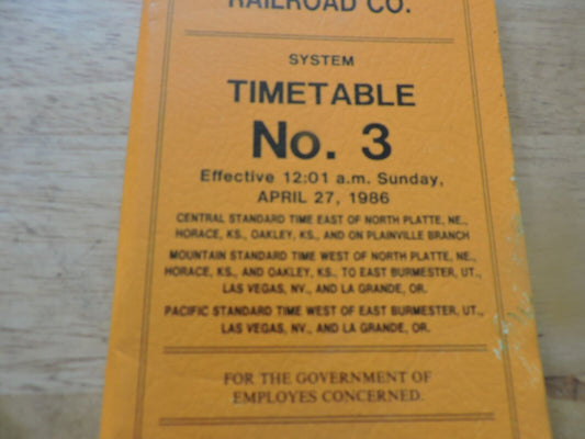 UNION PACIFIC RAILROAD CO. SYSTEM TIMETABLE NO. 3, 1986