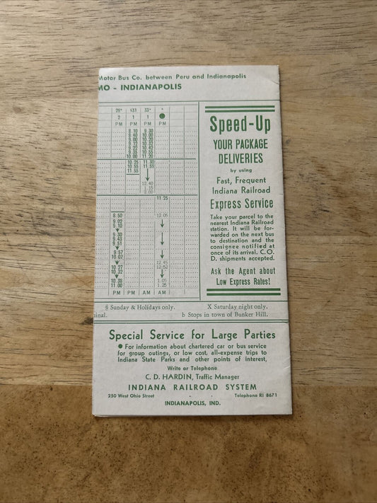 Indiana Railroad Motor Coach Schedules Sep 29, 1940